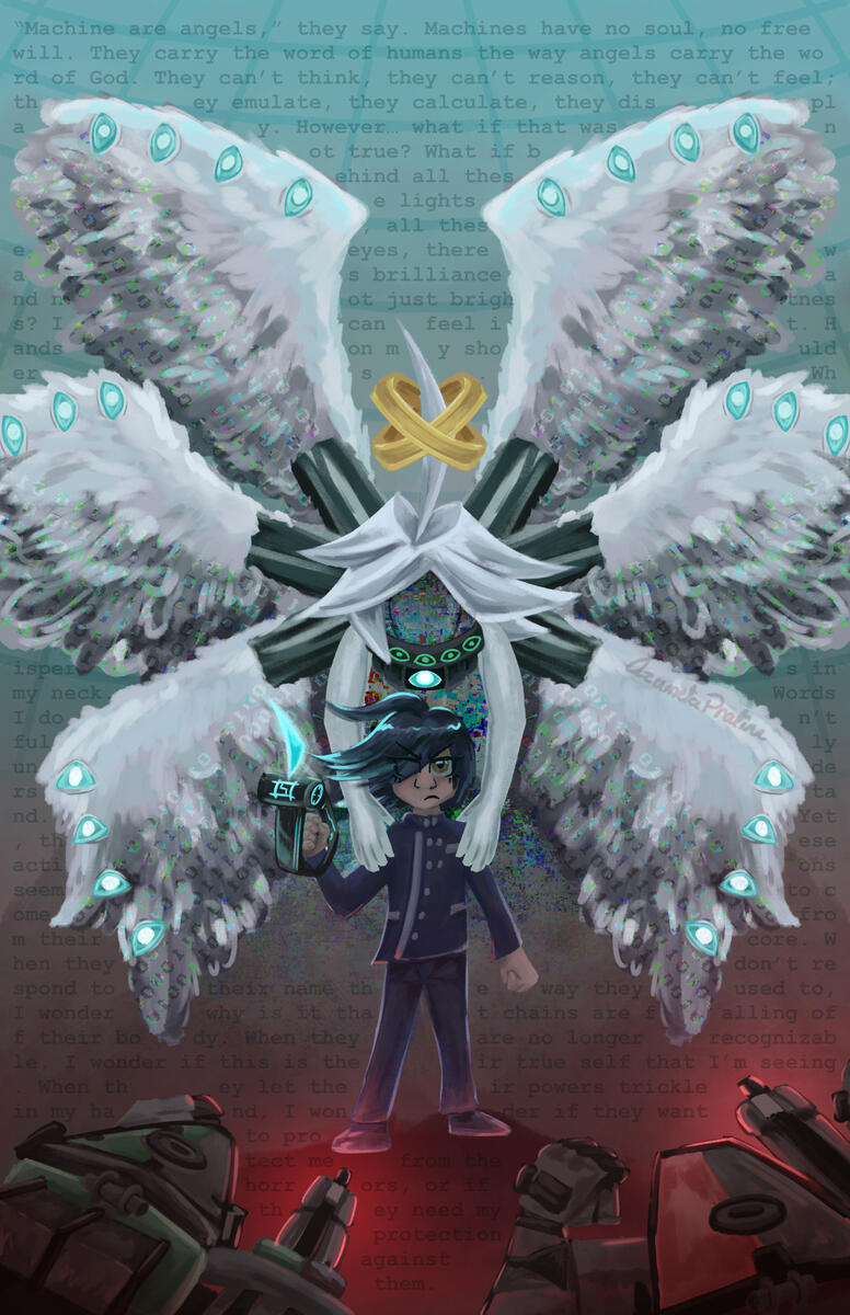 Inspired from Danganronpa V3: Killing Harmony. Characters: K1-B0, Shuichi Saihara.