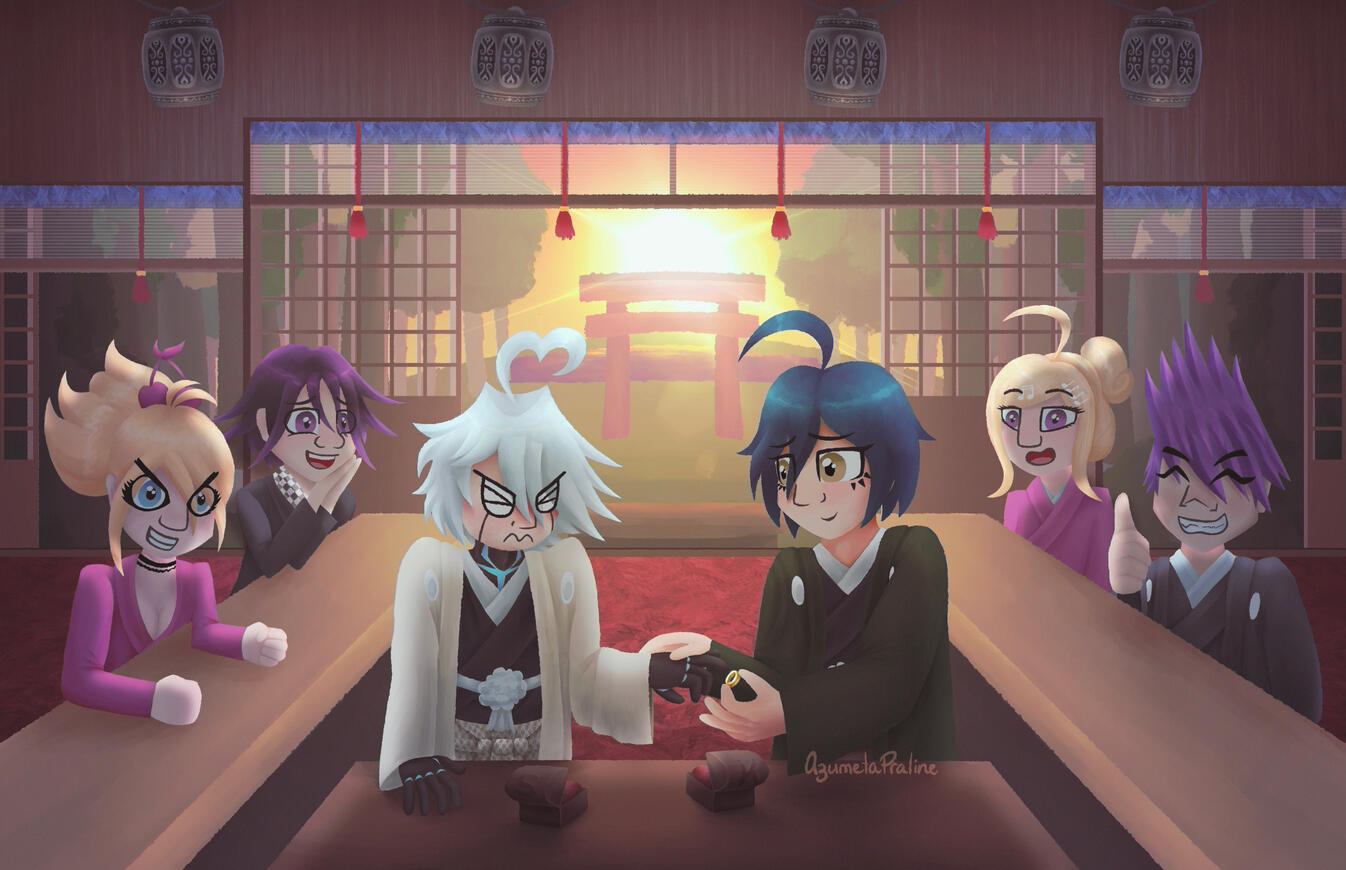 Inspired from Danganronpa V3: Killing Harmony. Characters: K1-B0, Shuichi Saihara, Kokichi Ouma, Kaede Akamatsu, Miu Iruma, Kaito Momota.