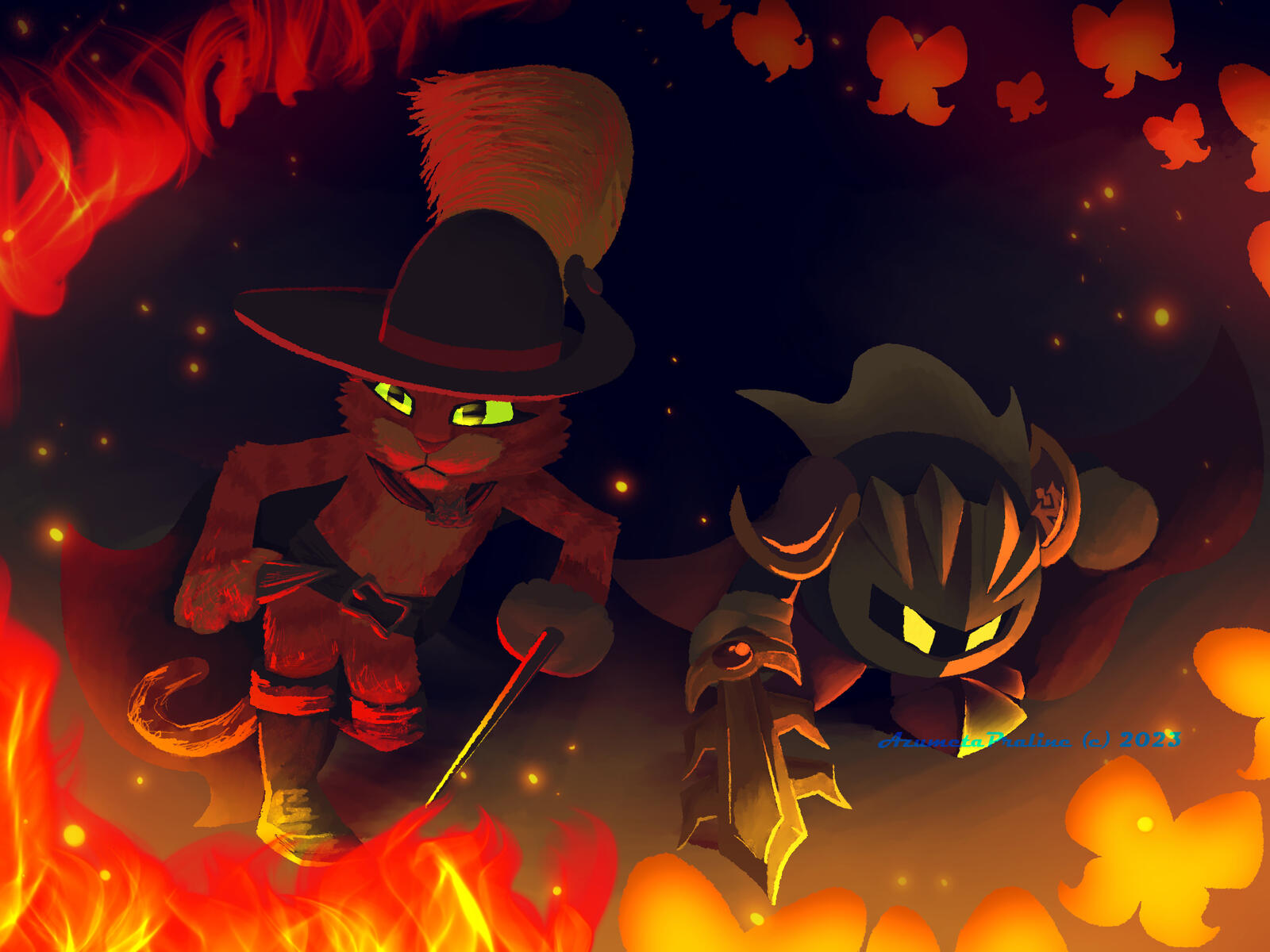 Inspired from the Kirby series and Puss in Boots: Last Wish. Characters: Puss in Boots, Meta Knight.